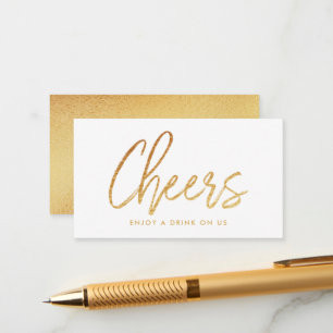 Modern Gold Foil Script "Cheers" Drink Ticket Begleitkarte