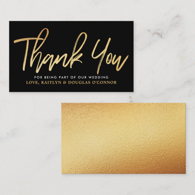 Modern Gold Foil Script Wedding Vielen Dank Begleitkarte (Vorne/Hinten)