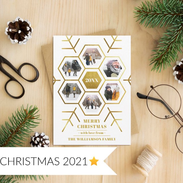 Modern Gold Foil Snowflake 6 Foto Weihnachtskarte Einladung (Von Creator hochgeladen)