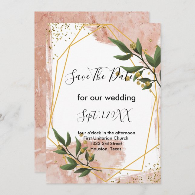 Modern Gold Frame Elfenbeingrün Save the Date Einladung (Vorne/Hinten)