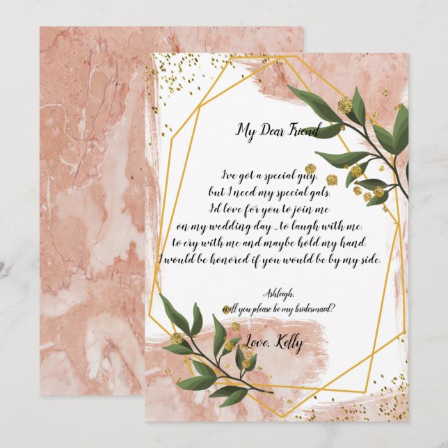Modern Gold Frame Ivory wird meine Brautjungfrau s Einladung (Vorne/Hinten)