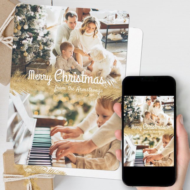 Modern Gold Frohe Weihnachten Foto (Modern Gold Merry Christmas Photo Holiday Card ©Susanne Sachers - Sunny Mind Design 🌞)
