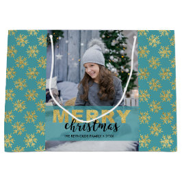 Modern Gold Frohe Weihnachten Foto Große Geschenkt Geschenktüte