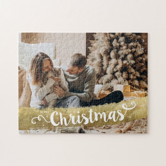 Modern Gold Frohe Weihnachten Puzzle (Horizontal)