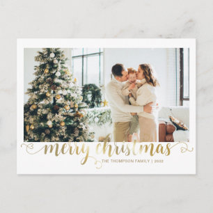 Modern Gold Frohe Weihnachts-Herz-Script-Foto Feiertagspostkarte