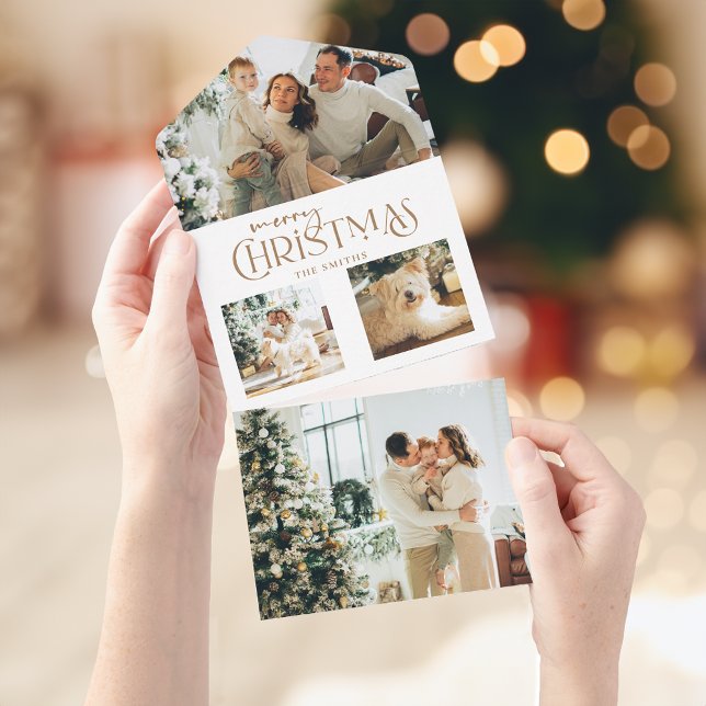 Modern Gold Frohe Weihnachts Typografie Multiphoto All In One Einladung (Von Creator hochgeladen)