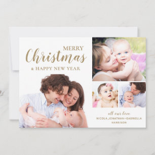 Modern Gold Frohe Weihnachtsfoto Collage Feiertagskarte