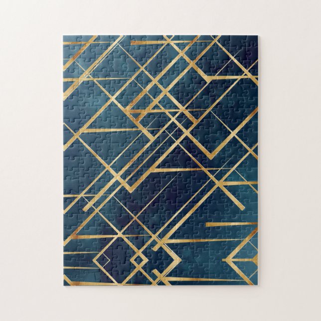 Modern Gold Geometric Blue Design Puzzle (Vertikal)