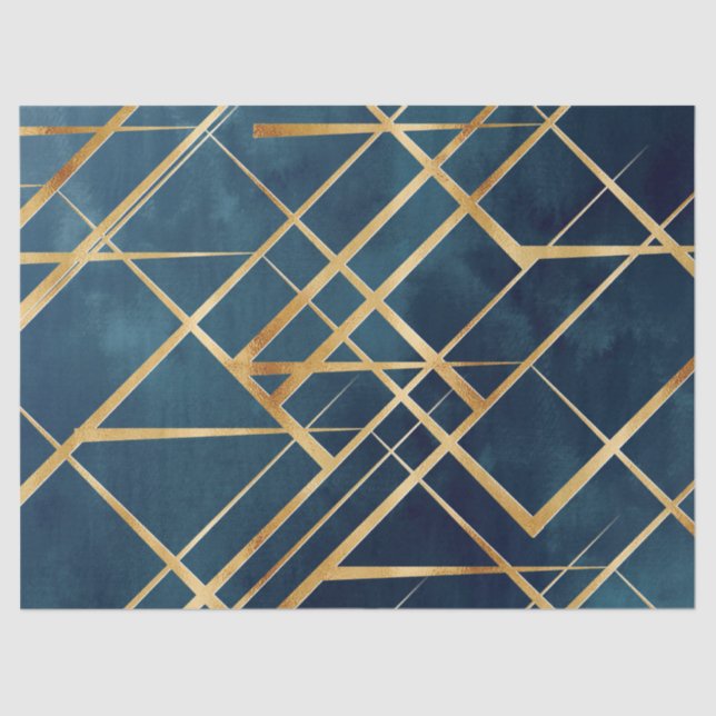 Modern Gold Geometric Blue Design Seidenpapier (Vorderseite)