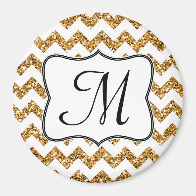 Modern Gold Glitte Zickzack Monogram Initial Magne Magnet (Vorne)