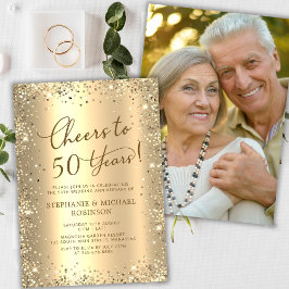 Modern Gold Glitter Photo 50th Wedding Anniversary Einladung