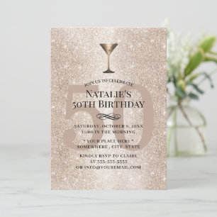 Modern Gold Glitzer Cocktail Girl 50. Geburtstag Einladung