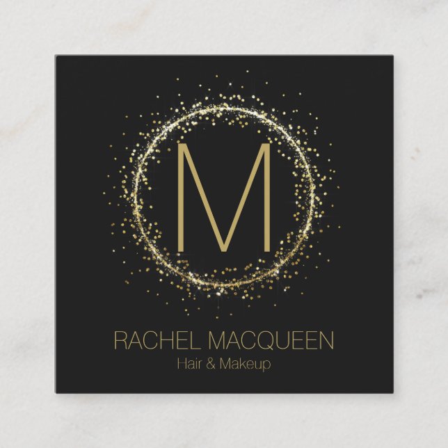 Modern Gold Glitzer Confetti Monogram Logo Quadratische Visitenkarte (Vorderseite)