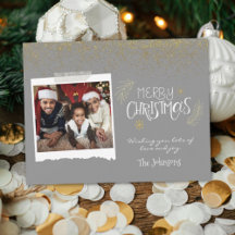 Modern Gold Glitzer Gray Frohe Weihnachts-Foto