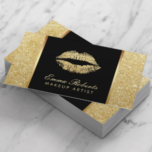 Modern Gold Glitzer Lips Makeup Artist Visitenkarte