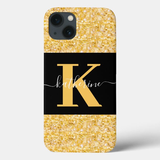 Modern Gold Glitzer Monogram Case-Mate iPhone Ca Case-Mate iPhone Hülle (Rückseite)