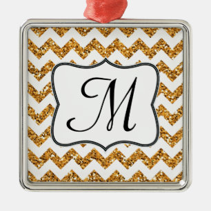 Modern Gold Glitzer Monogram Erstmalung Silbernes Ornament