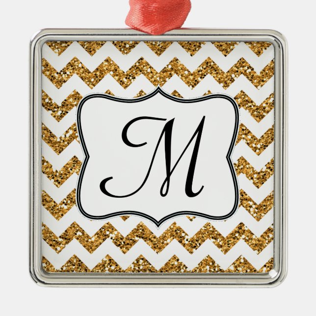 Modern Gold Glitzer Monogram Erstmalung Silbernes Ornament (Vorne)
