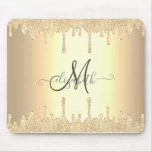 Modern Gold Glitzer Tropfen Gold Monogram Mousepad