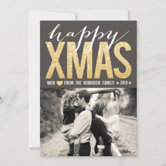 Modern Gold Glitzer Weihnachts Foto Flat Card Feiertagskarte