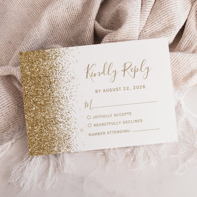 Modern Gold Glitzer White Wedding RSVP Karte (Von Creator hochgeladen)