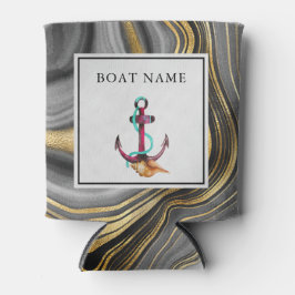 Modern Gold & Grau Agate Geode & Anchor Boat Name Dosenkühler