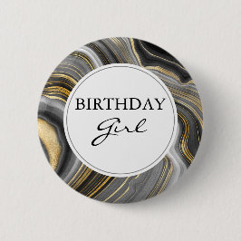 Modern Gold & Gray Agate Geode Birthday Girl Button