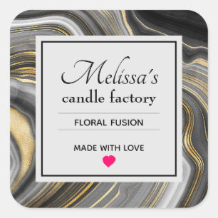 Modern Gold & Gray Agate Geode Gemstone Candle Biz Quadratischer Aufkleber