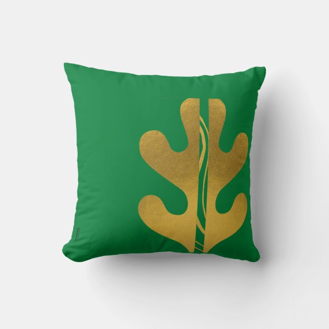 Modern Gold Green Abstrakt Leaf Muster Kissen (Vorderseite)
