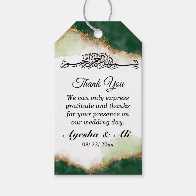 Modern Gold Green Agate Islamische Hochzeit Geschenkanhänger (Vorderseite)