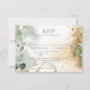 Modern Gold Green Botanical Wedding RSVP