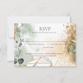 Modern Gold Green Botanical Wedding RSVP Karte