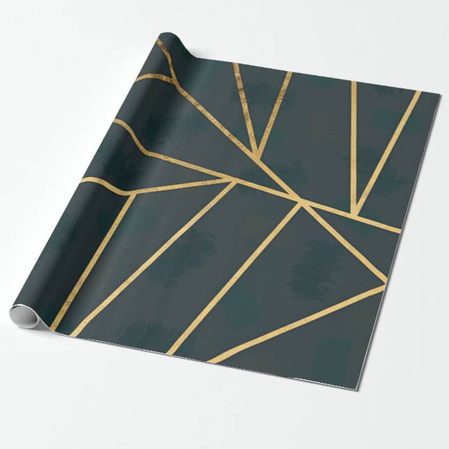 Modern Gold Green Brushstroke Geometric Geschenkpapier (Ungerollt)