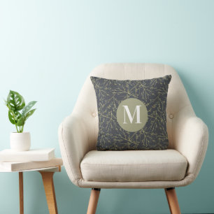 Modern Gold GreenYellow Fall White Monogram Kissen