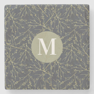 Modern Gold GreenYellow Fall White Monogram Steinuntersetzer