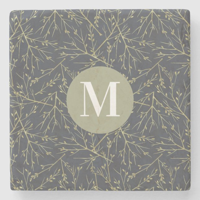 Modern Gold GreenYellow Fall White Monogram Steinuntersetzer (Vorderseite)