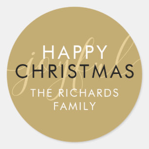 Modern Gold Happy Weihnachts Chic Script Joyful Runder Aufkleber