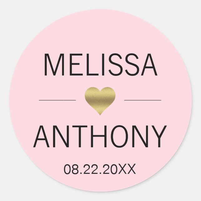 Modern Gold Heart Blush Pink Hochzeitmonogramm Sie Runder Aufkleber (Vorderseite)