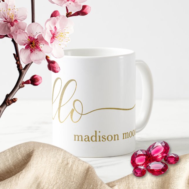 Modern Gold "Hello" Name Personalisiert Cup/ Tasse (Von Creator hochgeladen)