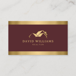 Modern Gold House Logo Real Anwesen Burgundy Visitenkarte
