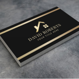 Modern Gold House Logo Real Anwesen Realtor Black Visitenkarte