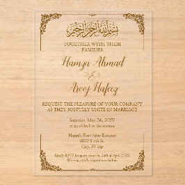 Modern Gold Islamic Wedding Acryleinladungen