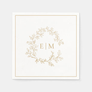 Modern Gold Leafy Wappen Monogram Wedding Napkins Serviette
