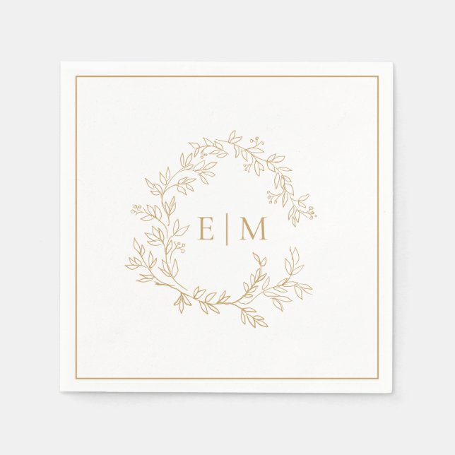 Modern Gold Leafy Wappen Monogram Wedding Napkins Serviette (Vorderseite)