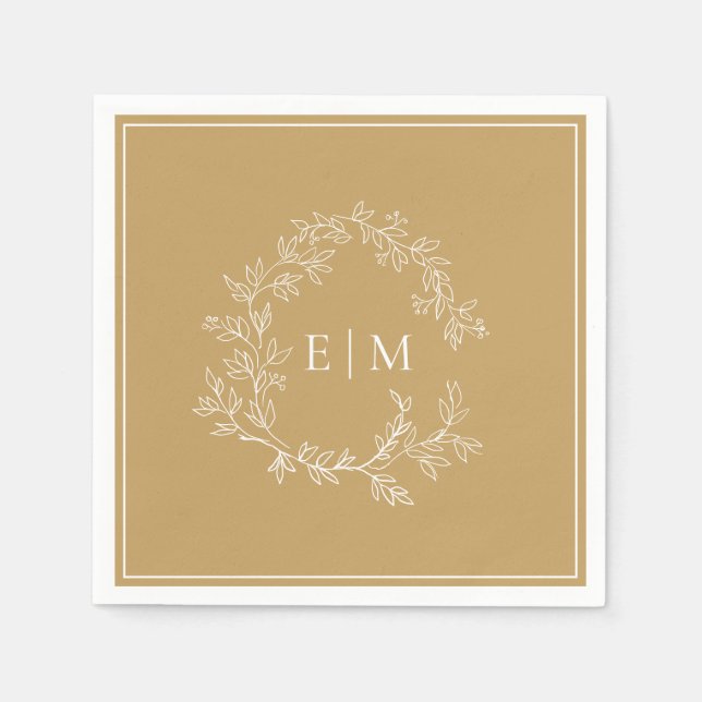Modern Gold Leafy Wappen Monogram Wedding Napkins Serviette (Vorderseite)