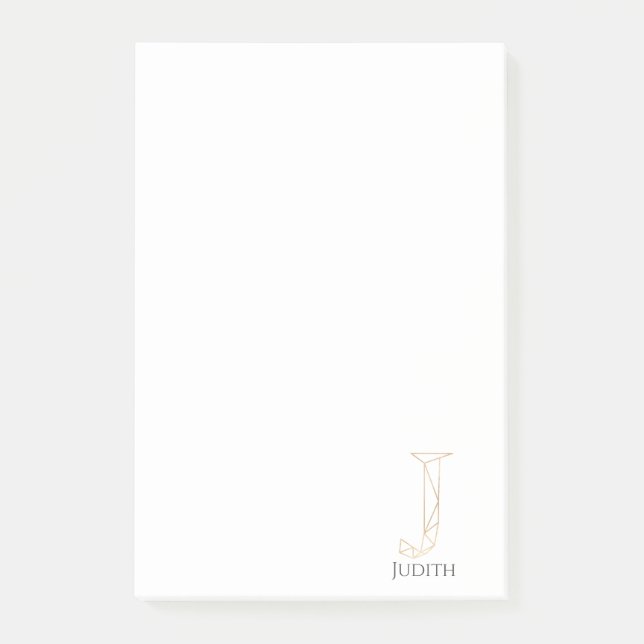 Modern Gold Letter J Monogram Personalisiert Post-it Klebezettel (Vorderseite)
