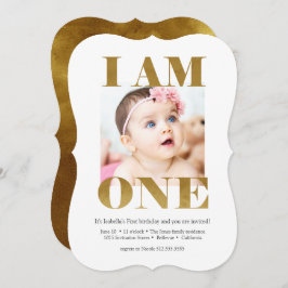 Modern Gold Letters Foto 1. Geburtstag Einladung