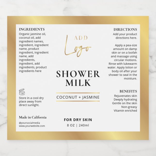 Modern Gold Logo 6 OZ 8 OZ Kosmetisches Flaschenet (Einzelnes Label)