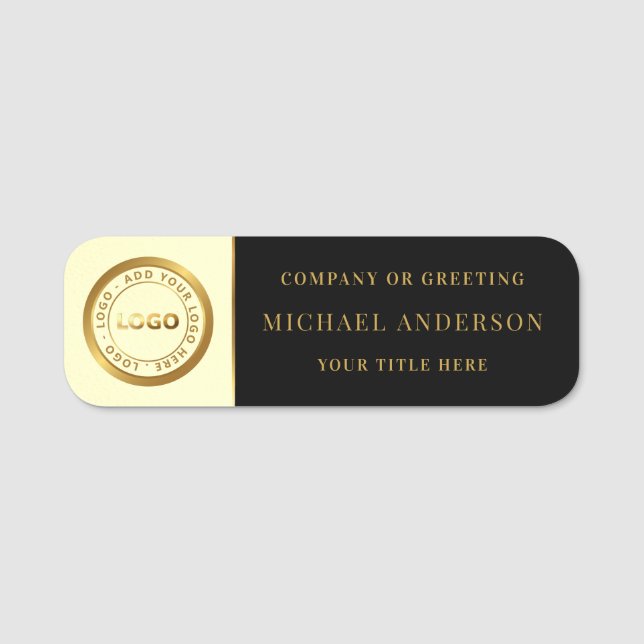 modern | Gold Logo Corporate Beruflich Mitarbeiter Namensschild (Vorderseite)