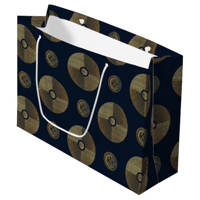 Modern Gold Luxus Art Deco Circles Große Geschenktüte (Vorderseite Schrägansicht)